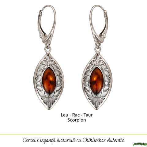 Cercei Argint 925 Frunza cu Chihlimbar – Energie Naturala si Eleganta Delicata [4]