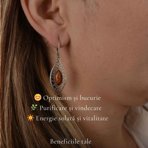 Cercei Argint 925 Frunza cu Chihlimbar – Energie Naturala si Eleganta Delicata [2]