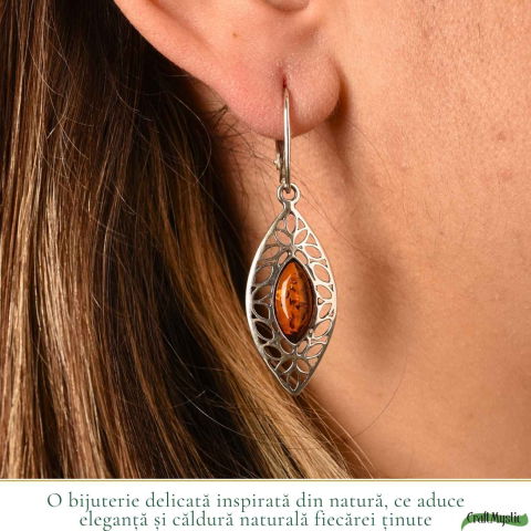 Cercei Argint 925 Frunza cu Chihlimbar – Energie Naturala si Eleganta Delicata [1]