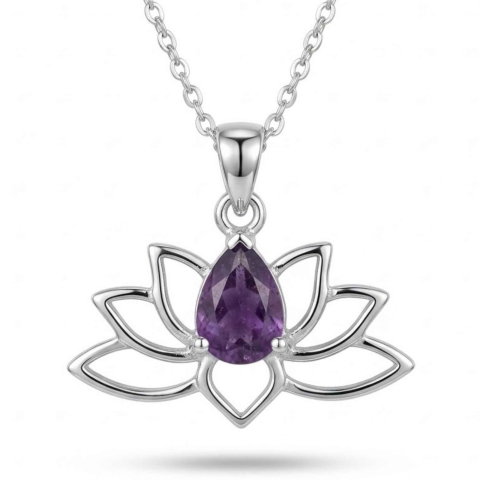 Colier Argint 925 Floare de Lotus cu Ametist Natural – Calm si Echilibru Interior