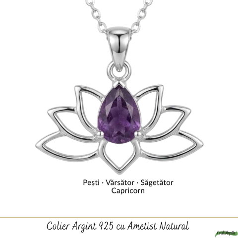 Colier Argint 925 Floare de Lotus cu Ametist Natural – Calm si Echilibru Interior [4]