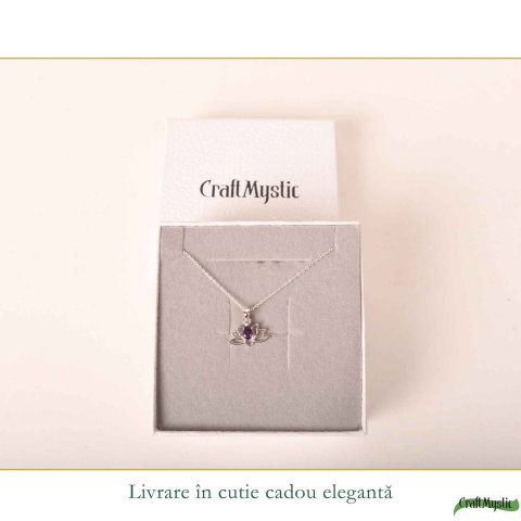 Colier Argint 925 Floare de Lotus cu Ametist Natural – Calm si Echilibru Interior [5]