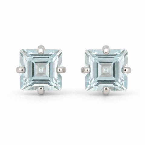 Bijuterii Semiprețioase - Cercei argint 925 pătrați cu topaz albastru – claritate si echilibru interior