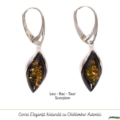 Cercei Argint 925 Oval cu Chihlimbar Verde – Eleganta Naturala si Energie Pozitiva [4]