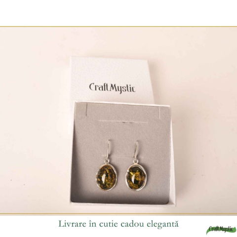 Cercei Argint 925 Ovali cu Chihlimbar Verde – Eleganta Naturala si Energie Pozitiva [5]