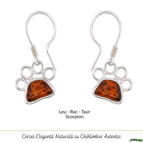 Cercei Argint 925 cu Chihlimbar Rosu Labuta de Pisica – Protectie si Energie Calda [4]