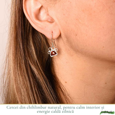 Cercei Argint 925 cu Chihlimbar Rosu Labuta de Pisica – Protectie si Energie Calda [1]