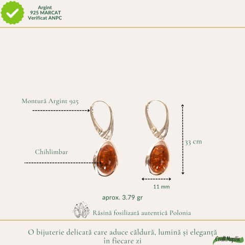 Cercei Argint 925 cu Chihlimbar Lacrima – Eleganta Naturala si Energie Calda [3]