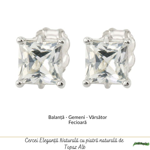 Cercei Argint 925 cu Topaz Alb Fatetat Patrat – Claritate si Eleganta Delicata [4]