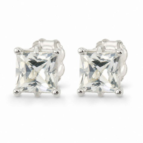 Varsator - Cercei Argint 925 cu Topaz Alb Fatetat Patrat – Claritate si Eleganta Delicata