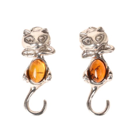 Taur - Cercei Argint 925 Pisica cu Chihlimbar – Protectie, Intuitie si Eleganta Delicata