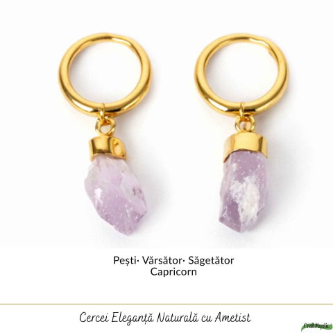 Cercei Argint 925 Placat Aur 18K cu Ametist Brut – Claritate, Calm si Eleganta Naturala [4]