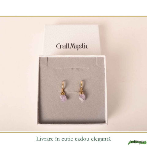 Cercei Argint 925 Placat Aur 18K cu Ametist Brut – Claritate, Calm si Eleganta Naturala [5]