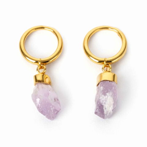 Bijuterii Semiprețioase - Cercei Argint 925 Placat Aur 18K cu Ametist Brut – Claritate, Calm si Eleganta Naturala