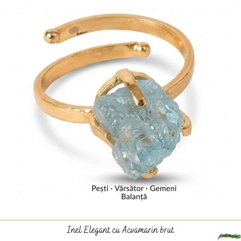 Inel Argint 925 Placat cu Aur 18K cu Acvamarin Brut – Calm Interior si Claritate [4]