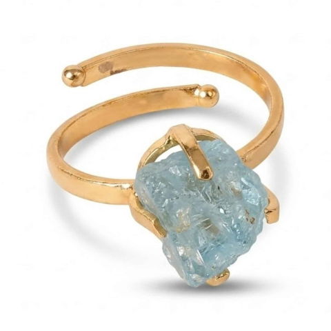 Bijuterii Semiprețioase - Inel Argint 925 Placat cu Aur 18K cu Acvamarin Brut – Calm Interior si Claritate