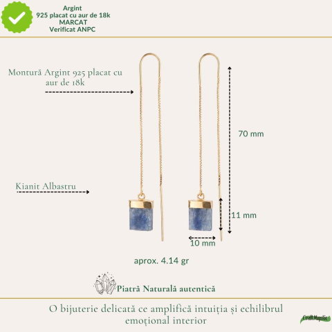 Cercei Argint 925 Placat cu Aur 18K cu Kianit Albastru Brut – Intuitie si Claritate [3]