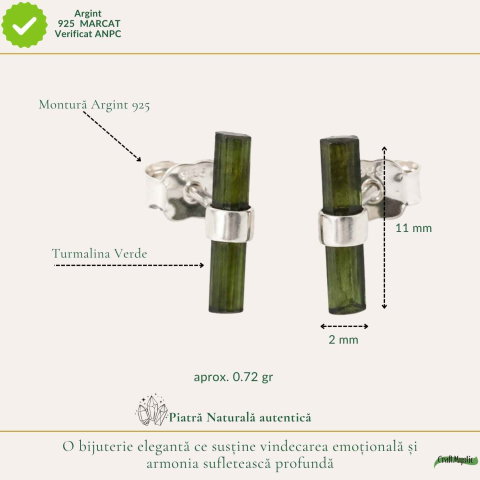 Cercei Argint 925 cu Turmalina Verde Bruta – Prosperitate si Echilibru Emotional [3]