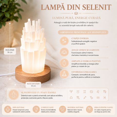 Lampa din Selenit Natural cu Baza din Lemn – Purificare, Liniste si Energie Pozitiva [3]