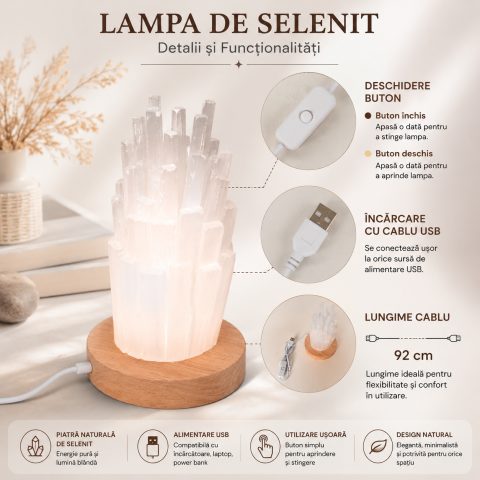 Lampa din Selenit Natural cu Baza din Lemn – Purificare, Liniste si Energie Pozitiva [4]