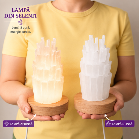 Lampa din Selenit Natural cu Baza din Lemn – Purificare, Liniste si Energie Pozitiva [1]