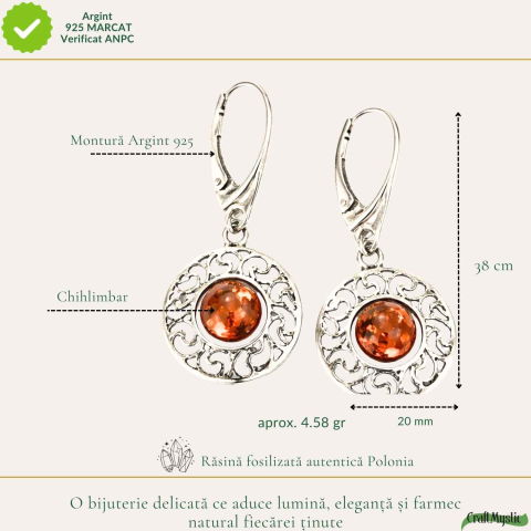 Cercei Argint 925 Rotunzi cu Chihlimbar – Eleganta Naturala si Energie Calda [3]