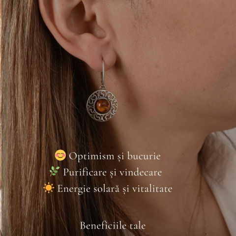 Cercei Argint 925 Rotunzi cu Chihlimbar – Eleganta Naturala si Energie Calda [2]