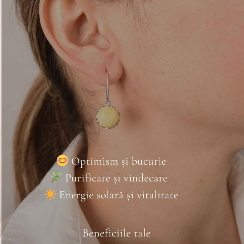 Cercei Argint 925 Rotunzi cu Chihlimbar Galben – Energie Calda si Eleganta Naturala [2]