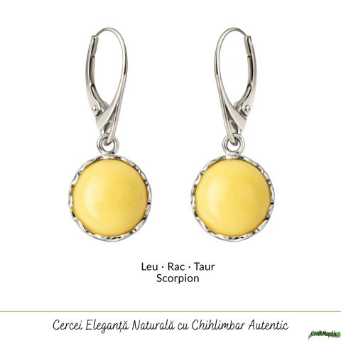 Cercei Argint 925 Rotunzi cu Chihlimbar Galben – Energie Calda si Eleganta Naturala [4]