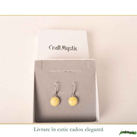 Cercei Argint 925 Rotunzi cu Chihlimbar Galben – Energie Calda si Eleganta Naturala [5]