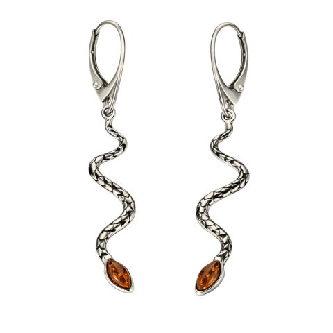 Taur - Cercei Argint 925 Șarpe cu Chihlimbar – Transformare, Energie si Eleganta