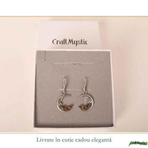 Cercei Argint 925 Semiluna cu Chihlimbar – Eleganta Mistica si Energie Calda [5]