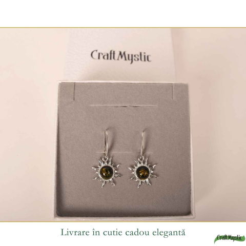 Cercei Argint 925 Soare cu Chihlimbar Verde – Energie, Vitalitate si Lumina [5]