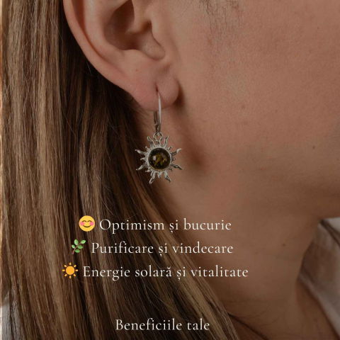 Cercei Argint 925 Soare cu Chihlimbar Verde – Energie, Vitalitate si Lumina [2]