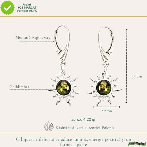 Cercei Argint 925 Soare cu Chihlimbar Verde – Energie, Vitalitate si Lumina [3]