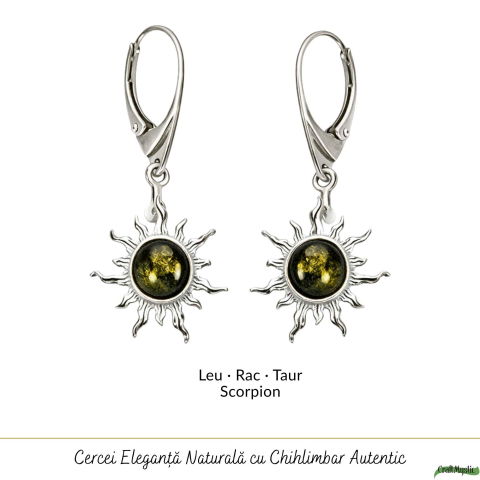 Cercei Argint 925 Soare cu Chihlimbar Verde – Energie, Vitalitate si Lumina [4]