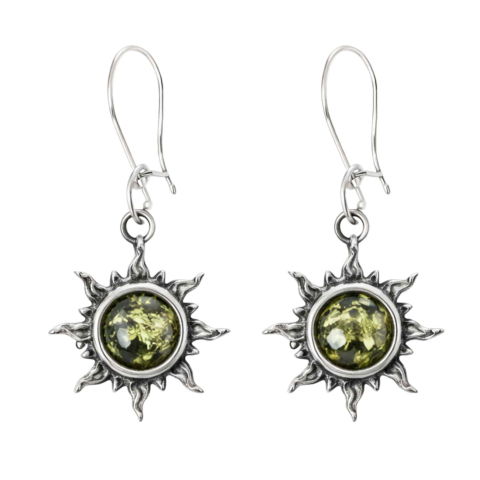 Taur - Cercei Argint 925 Soare cu Chihlimbar Verde – Energie, Vitalitate si Lumina