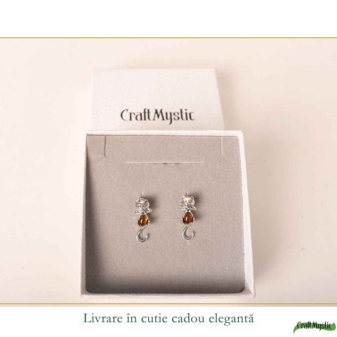 Cercei Argint 925 Pisica cu Chihlimbar – Protectie, Intuitie si Eleganta Delicata [5]