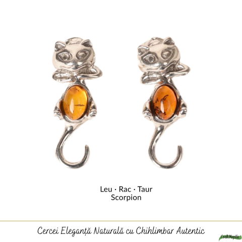 Cercei Argint 925 Pisica cu Chihlimbar – Protectie, Intuitie si Eleganta Delicata [4]