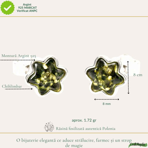 Cercei Argint 925 Stea cu Chihlimbar Verde – Energie, Inspirtie si Eleganta [3]