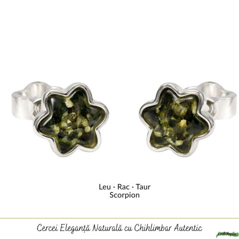 Cercei Argint 925 Stea cu Chihlimbar Verde – Energie, Inspirtie si Eleganta [4]