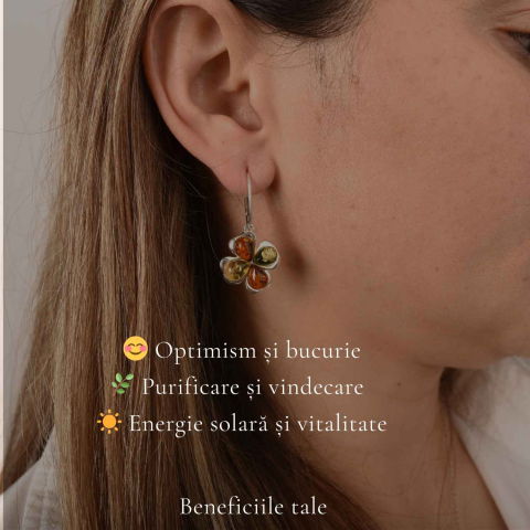 Cercei Argint 925 Trifoi cu Chihlimbar Multicolor – Noroc, Energie Pozitiva si Eleganta [2]