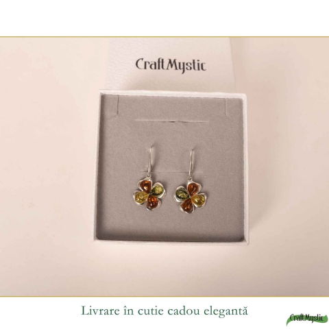 Cercei Argint 925 Trifoi cu Chihlimbar Multicolor – Noroc, Energie Pozitiva si Eleganta [5]