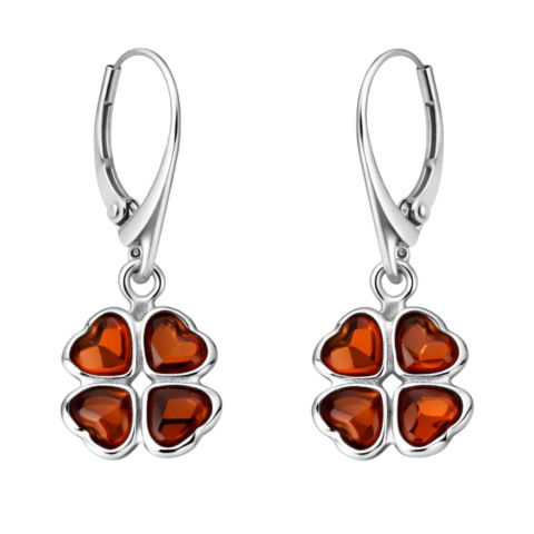 Taur - Cercei Argint 925 Trifoi cu Chihlimbar – Noroc, Energie Pozitiva si Eleganta