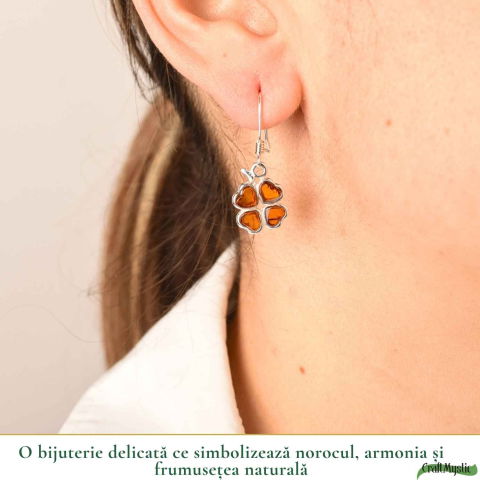 Cercei Argint 925 Trifoi cu Chihlimbar – Noroc, Energie Pozitiva si Eleganta [1]