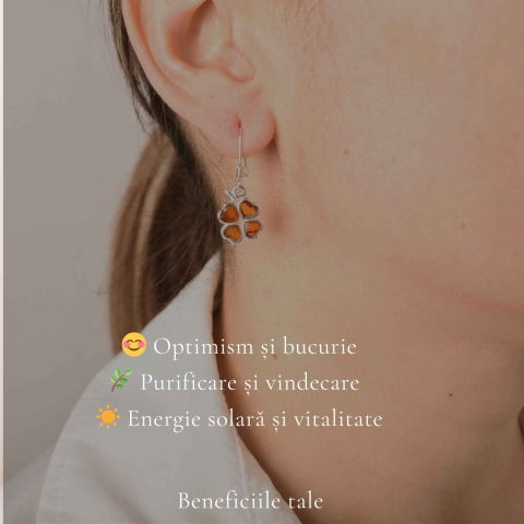 Cercei Argint 925 Trifoi cu Chihlimbar – Noroc, Energie Pozitiva si Eleganta [2]