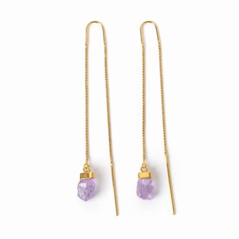 Bijuterii Semiprețioase - Cercei Argint 925 Placat Aur 18K cu Ametist Brut pe Lant – Calm, Claritate si Eleganta