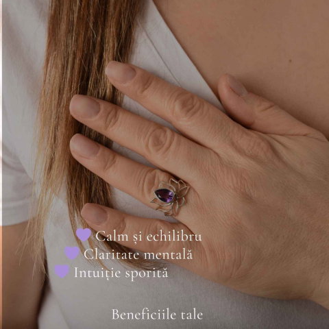 Inel Argint 925 Floare de Lotus cu Ametist Natural – Echilibru si Claritate Interioara [1]