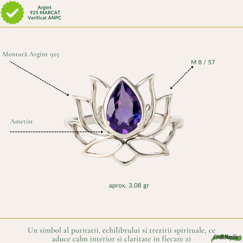 Inel Argint 925 Floare de Lotus cu Ametist Natural – Echilibru si Claritate Interioara [3]