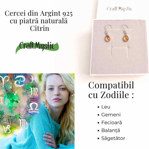 Cercei Argint 925 cu Citrin Natural forma de lacrima- Energie și Prosperitate [3]